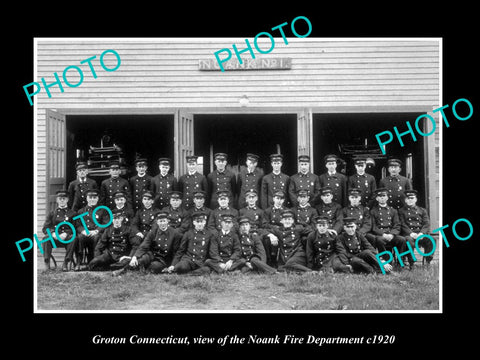 OLD LARGE HISTORIC PHOTO OF GROTON CONNECTICUT, THE NOANK FIRE DEPARTMENT c1920