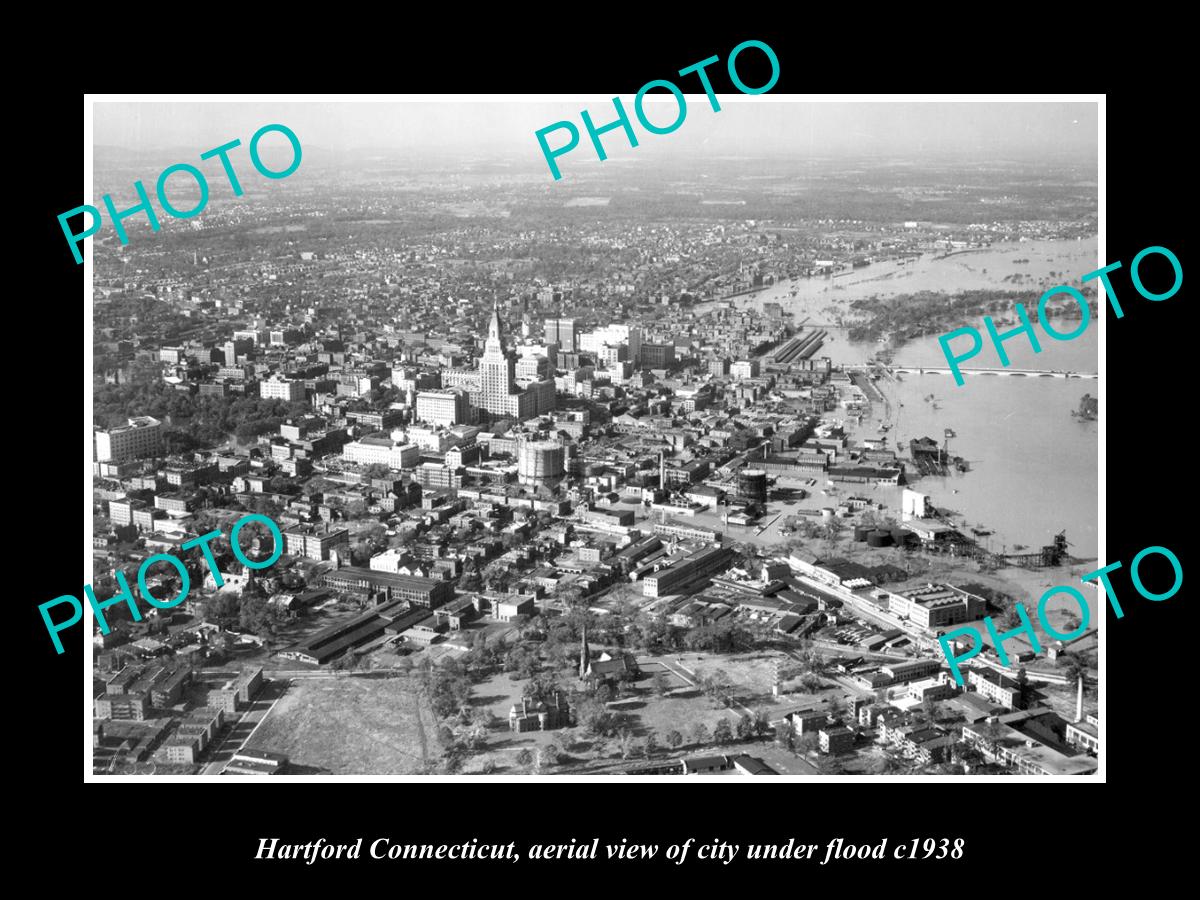 OLD LARGE HISTORIC PHOTO OF HARTFORD CONNECTICUT, THE CITY UNDER FLOOD c1938 1