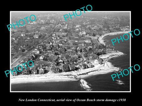 OLD LARGE HISTORIC PHOTO OF NEW LONDON CONNECTICUT AERIAL VIEW OCEAN BEACH c1938