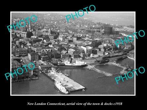 OLD LARGE HISTORIC PHOTO OF NEW LONDON CONNECTICUT AERIAL VIEW OF DOCKS c1938 1