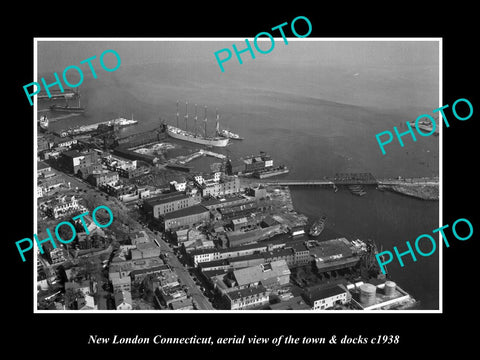 OLD LARGE HISTORIC PHOTO OF NEW LONDON CONNECTICUT AERIAL VIEW OF DOCKS c1938 2
