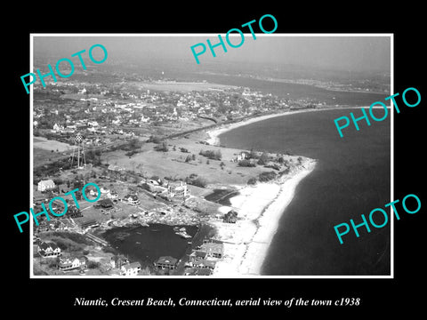 OLD LARGE HISTORIC PHOTO OF NIANTIC CONNECTICUT, AERIAL VIEW CRESENT BEACH c1938