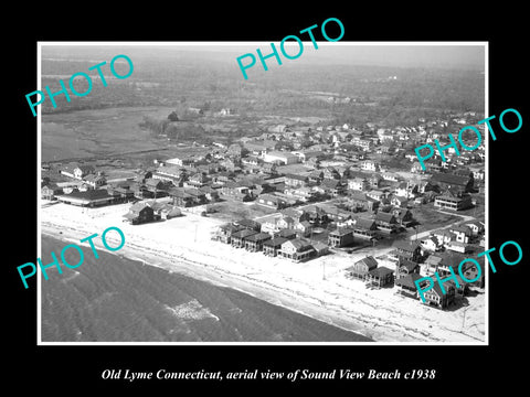 OLD LARGE HISTORIC PHOTO OF OLD LYME CONNECTICUT, AERIAL SOUND HAVEN BEACH c1938