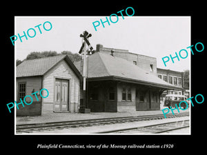 OLD LARGE HISTORIC PHOTO OF PLAINFIELD CONNECTICUT, MOOSUP RAILROAD STATION 1920