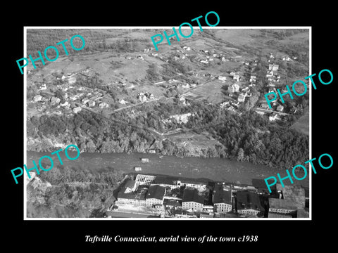 OLD LARGE HISTORIC PHOTO OF TAFTVILLE CONNECTICUT, AERIAL VIEW OF TOWN c1938