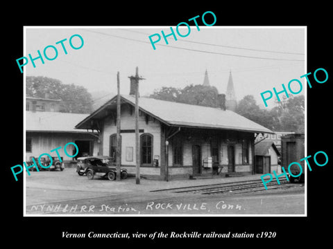 OLD LARGE HISTORIC PHOTO OF VERNON CONNECTICUT, ROCKVILLE RAILROAD STATION c1920