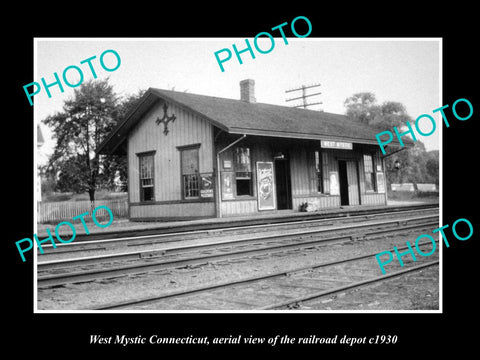 OLD LARGE HISTORIC PHOTO OF WEST MYSTIC CONNECTICUT, THE RAILROAD STATION c1930
