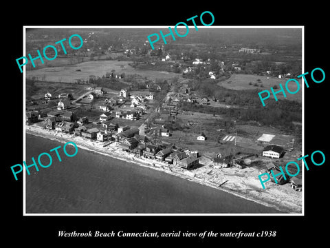 OLD LARGE HISTORIC PHOTO OF WESTBROOK BEACH CONNECTICUT TOWN AERIAL VIEW c1938