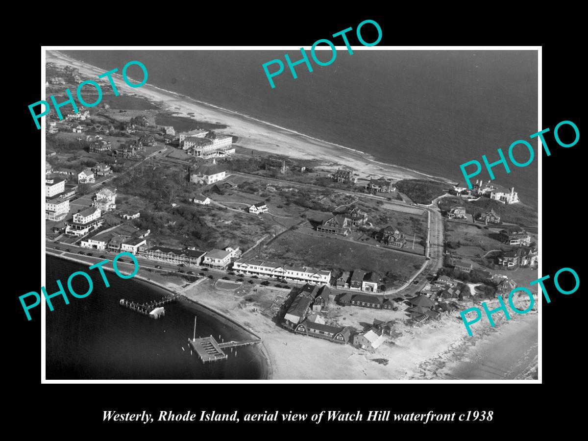 OLD LARGE HISTORIC PHOTO OF WESTERLY RHODE ISLAND, AERIAL OF WATCH HILL c1938