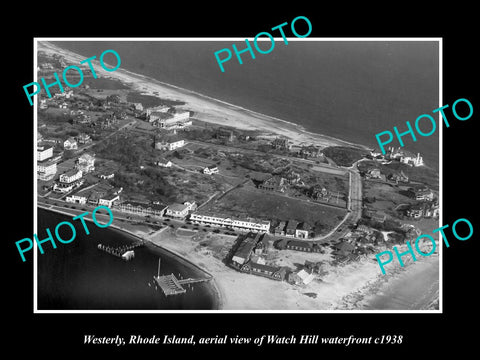 OLD LARGE HISTORIC PHOTO OF WESTERLY RHODE ISLAND, AERIAL OF WATCH HILL c1938