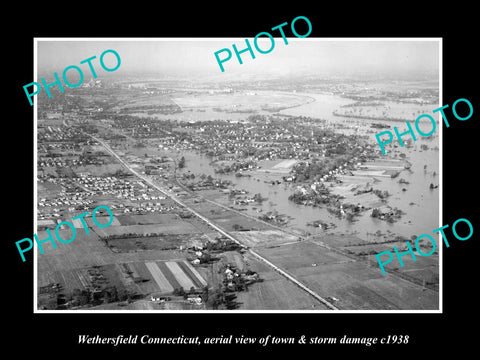 OLD LARGE HISTORIC PHOTO OF WETHERSFIELD CONNECTICUT, TOWN AERIAL VIEW c1938