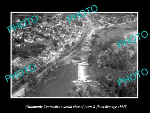 OLD LARGE HISTORIC PHOTO OF WILLIMANTIC CONNECTICUT, TOWN AERIAL VIEW c1938