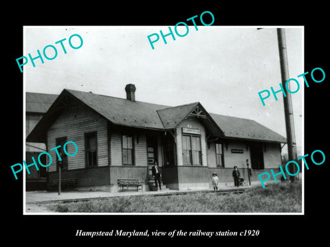 OLD LARGE HISTORIC PHOTO OF HAMPSTEAD MARYLAND, THE RAILWAY STATION c1920