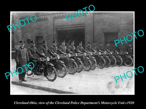 OLD LARGE HISTORIC PHOTO OF CLEVELAND OHIO, THE POLICE MOTORCYCLE SQUAD c1920