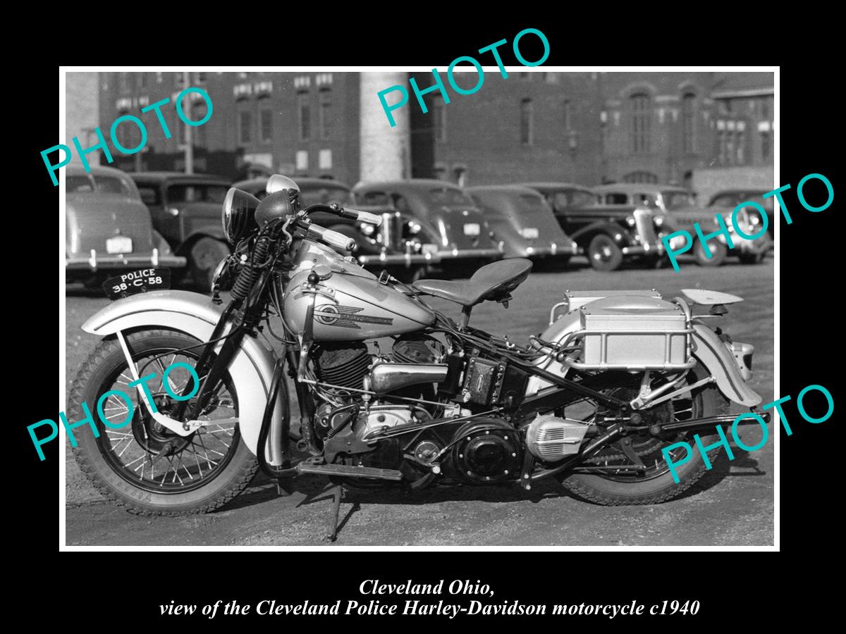 OLD HISTORIC PHOTO OF CLEVELAND OHIO, HARLEY DAVIDSON POLICE MOTORCYCLE c1940