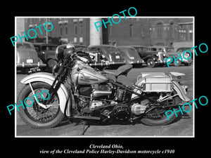 OLD HISTORIC PHOTO OF CLEVELAND OHIO, HARLEY DAVIDSON POLICE MOTORCYCLE c1940