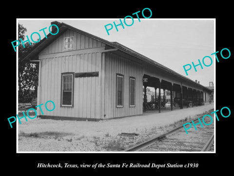 OLD LARGE HISTORIC PHOTO OF HITCHCOCK TEXAS, THE RAILROAD DEPOT STATION c1930