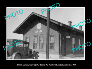 OLD LARGE HISTORIC PHOTO OF KRUM TEXAS, THE RAILROAD DEPOT STATION c1920