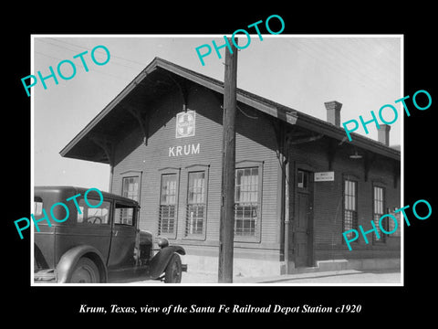 OLD LARGE HISTORIC PHOTO OF KRUM TEXAS, THE RAILROAD DEPOT STATION c1920