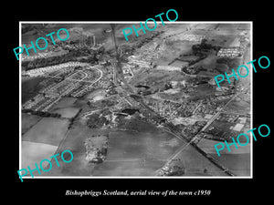 OLD LARGE HISTORIC PHOTO BISHOPBRIGGS SCOTLAND, AERIAL VIEW OF THE TOWN c1950