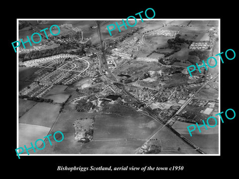 OLD LARGE HISTORIC PHOTO BISHOPBRIGGS SCOTLAND, AERIAL VIEW OF THE TOWN c1950