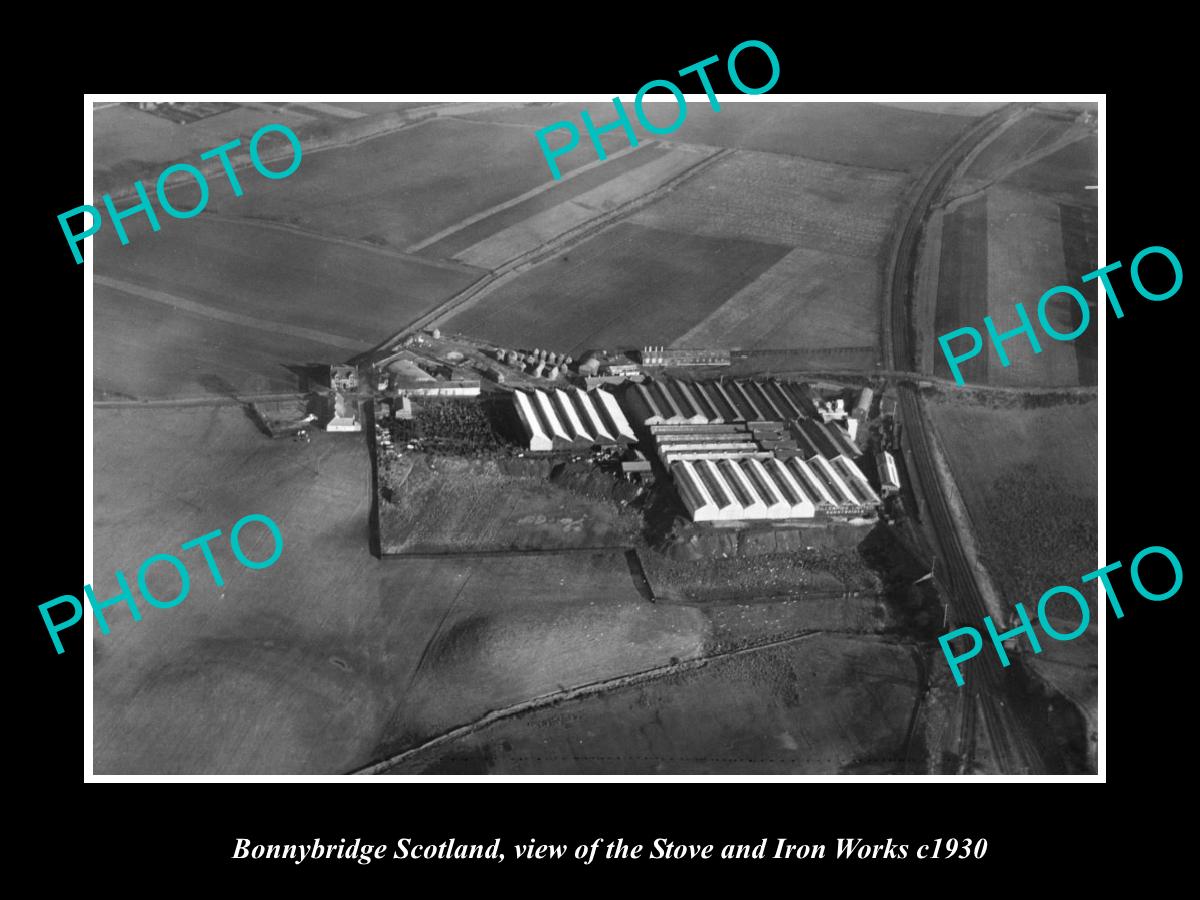 OLD LARGE HISTORIC PHOTO BONNYBRIDGE SCOTLAND, THE STOVE & IRON WORKS c1930