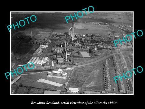 OLD LARGE HISTORIC PHOTO BROXBURN SCOTLAND, AERIAL VIEW OF THE OIL WORKS c1930