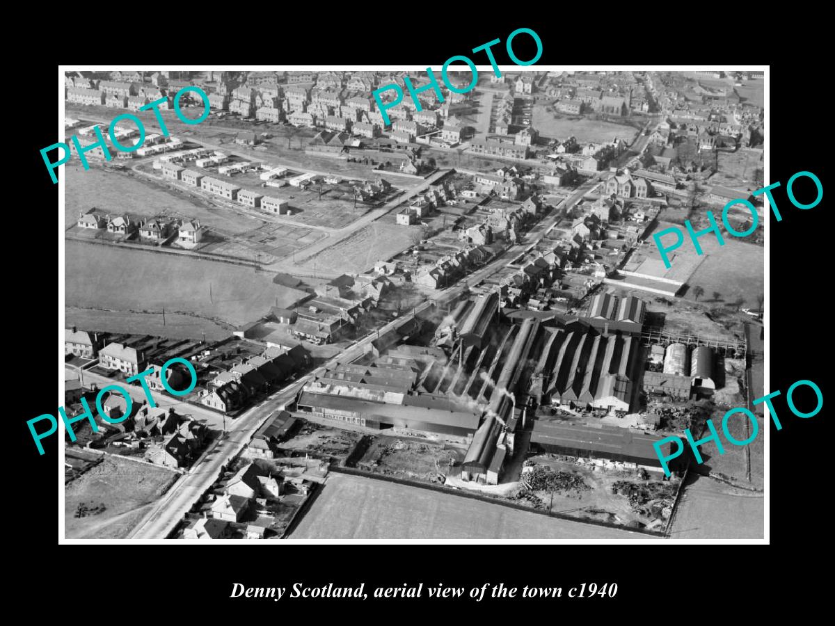 OLD LARGE HISTORIC PHOTO DENNY SCOTLAND, AERIAL VIEW OF THE TOWN c1940 1