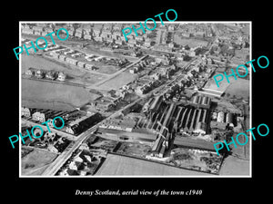 OLD LARGE HISTORIC PHOTO DENNY SCOTLAND, AERIAL VIEW OF THE TOWN c1940 1