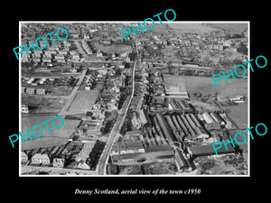 OLD LARGE HISTORIC PHOTO DENNY SCOTLAND, AERIAL VIEW OF THE TOWN c1950 1