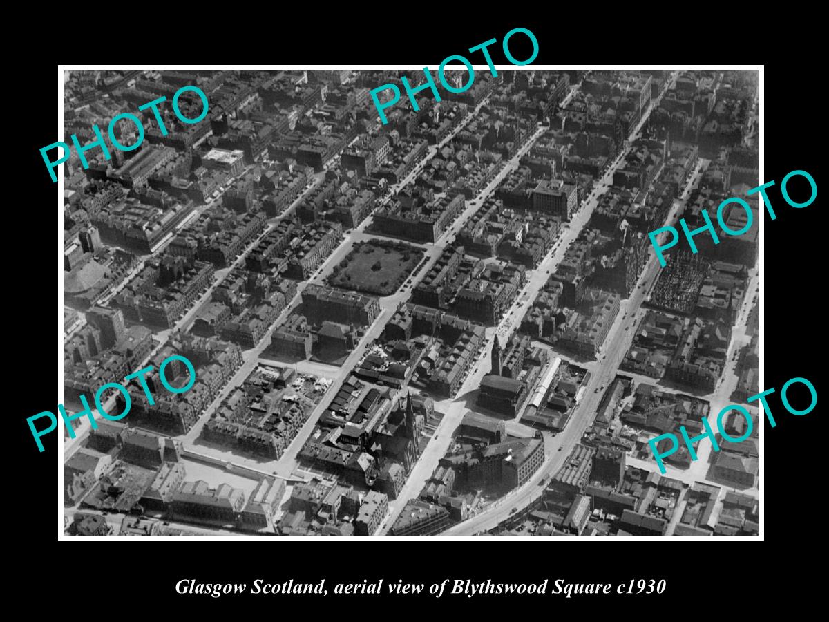 OLD LARGE HISTORIC PHOTO GLASGOW SCOTLAND, AERIAL VIEW OF PLYTHSWOOD SQUARE 1930