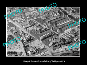 OLD LARGE HISTORIC PHOTO GLASGOW SCOTLAND, AERIAL VIEW OF BRIDGTON c1950