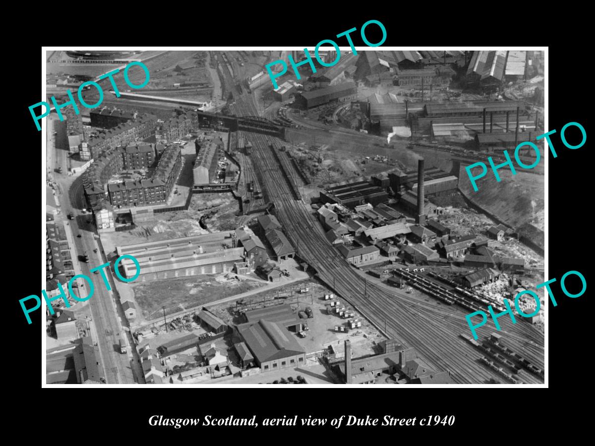 OLD LARGE HISTORIC PHOTO GLASGOW SCOTLAND, AERIAL VIEW OF DUKE STREET c1940