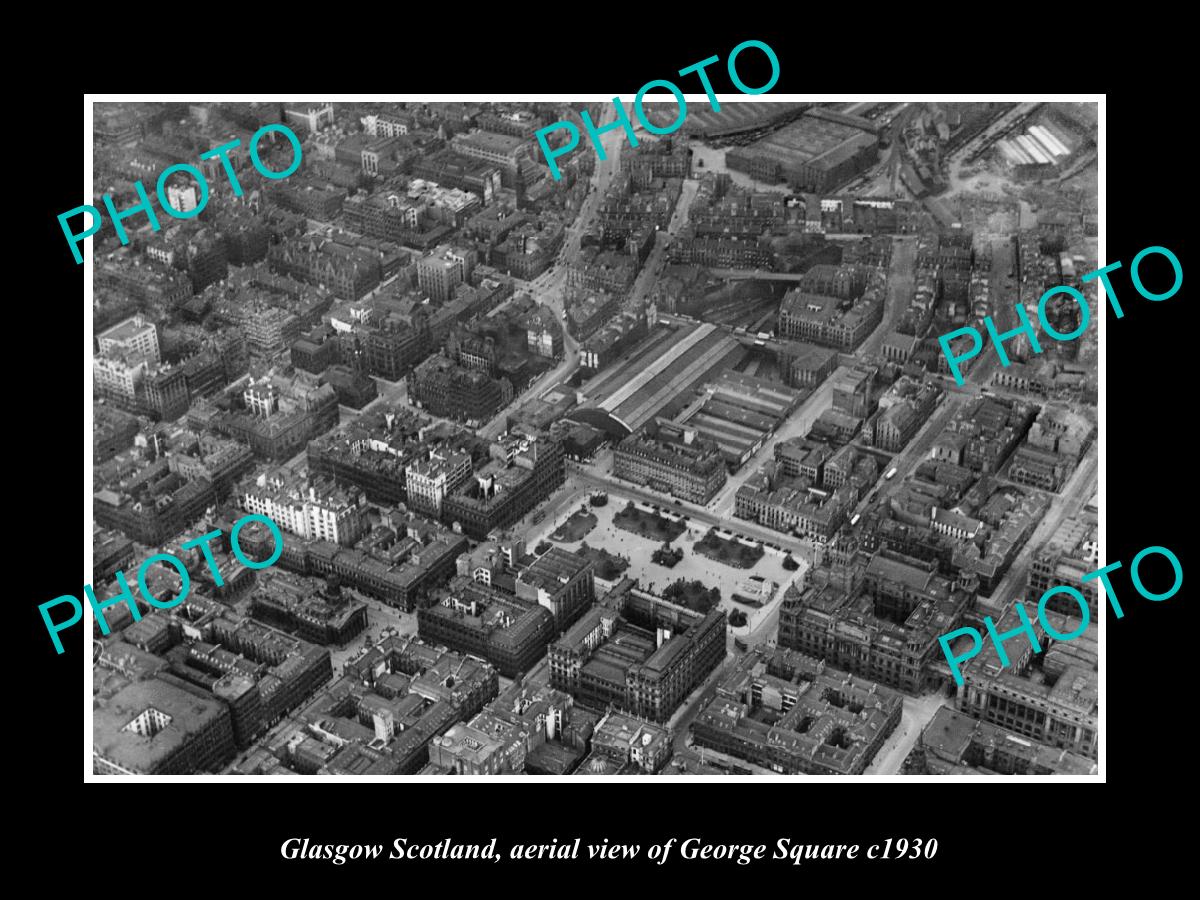 OLD LARGE HISTORIC PHOTO GLASGOW SCOTLAND, AERIAL VIEW OF GEORGE SQUARE c1930