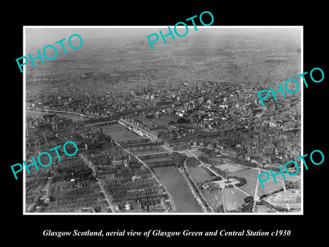 OLD LARGE HISTORIC PHOTO GLASGOW SCOTLAND, GLASGOW GREEN & CENTRAL STATION c1930