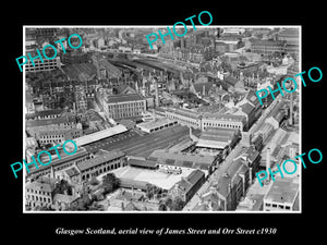 OLD LARGE HISTORIC PHOTO GLASGOW SCOTLAND, AERIAL VIEW OF JAMES & ORR ST c1930