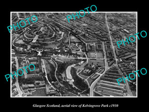 OLD LARGE HISTORIC PHOTO GLASGOW SCOTLAND, AERIAL VIEW OF KELVINGROVE PARK c1930