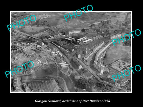 OLD LARGE HISTORIC PHOTO GLASGOW SCOTLAND, AERIAL VIEW OF PORT DUNDAS c1930