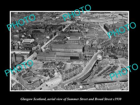 OLD LARGE HISTORIC PHOTO GLASGOW SCOTLAND, AERIAL VIEW SUMMER & BROAD ST c1930