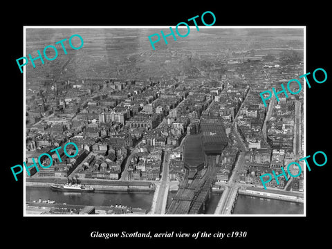 OLD LARGE HISTORIC PHOTO GLASGOW SCOTLAND, AERIAL VIEW OF THE CITY c1930 1