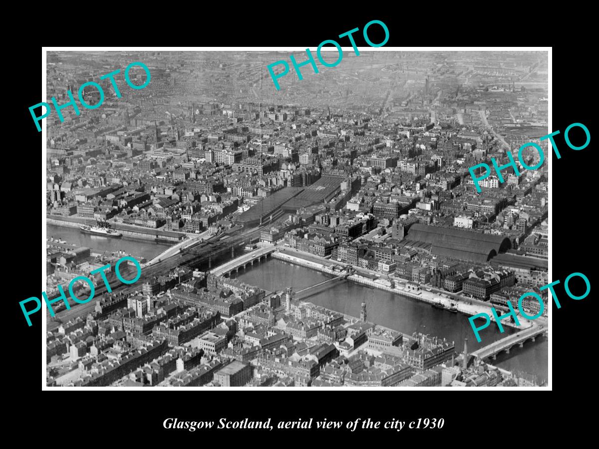 OLD LARGE HISTORIC PHOTO GLASGOW SCOTLAND, AERIAL VIEW OF THE CITY c1930 2