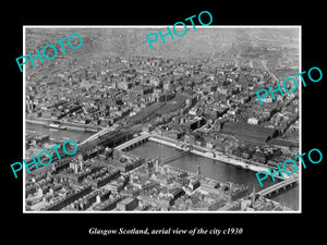 OLD LARGE HISTORIC PHOTO GLASGOW SCOTLAND, AERIAL VIEW OF THE CITY c1930 2