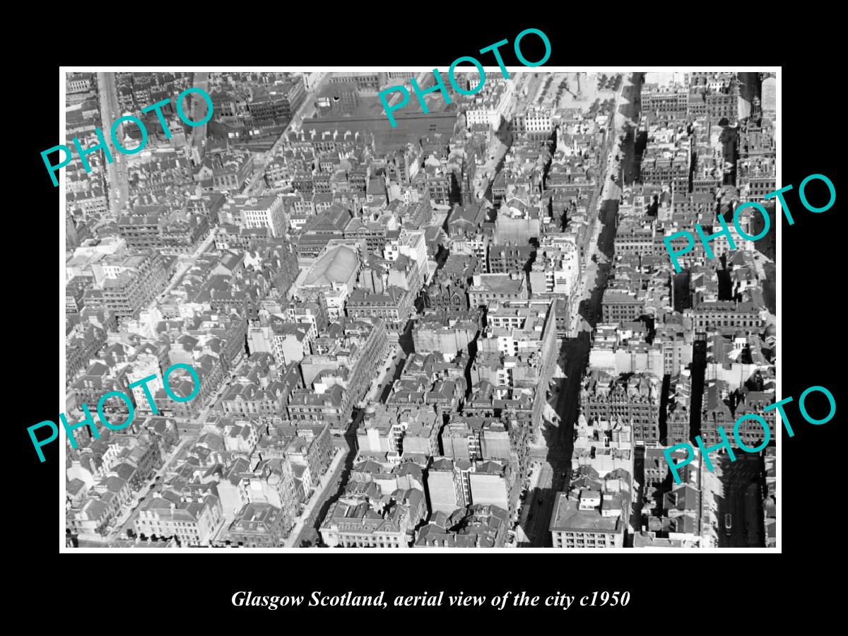 OLD LARGE HISTORIC PHOTO GLASGOW SCOTLAND, AERIAL VIEW OF THE CITY c1950 1