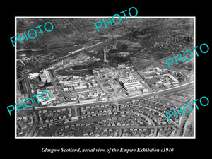 OLD LARGE HISTORIC PHOTO GLASGOW SCOTLAND, AERIAL VIEW EMPIRE EXHIBITION c1940