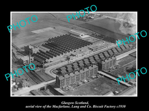 OLD LARGE HISTORIC PHOTO GLASGOW SCOTLAND, AERIAL VIEW OF BISCUIT FACTORY c1930