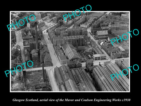 OLD LARGE HISTORIC PHOTO GLASGOW SCOTLAND, AERIAL VIEW OF ENGINEERING WORKS 1930