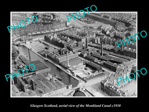 OLD LARGE HISTORIC PHOTO GLASGOW SCOTLAND, AERIAL VIEW OF MONKLAND CANAL c1930