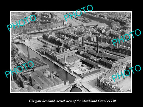 OLD LARGE HISTORIC PHOTO GLASGOW SCOTLAND, AERIAL VIEW OF MONKLAND CANAL c1930