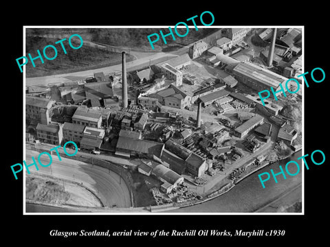 OLD LARGE HISTORIC PHOTO GLASGOW SCOTLAND, THE RUCHILL OIL WORKS MARYHILL c1930