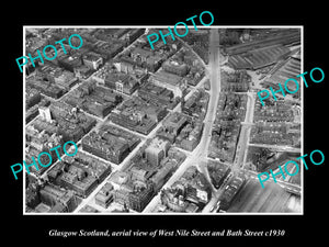 OLD LARGE HISTORIC PHOTO GLASGOW SCOTLAND, AERIAL VIEW NILE & BATH STREET c1930